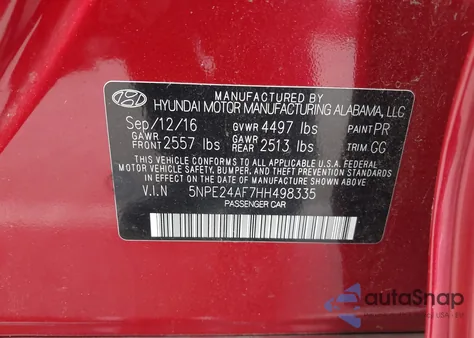 2017 Hyundai Sonata Se from USA, damaged, VIN 5NPE24AF7HH498335